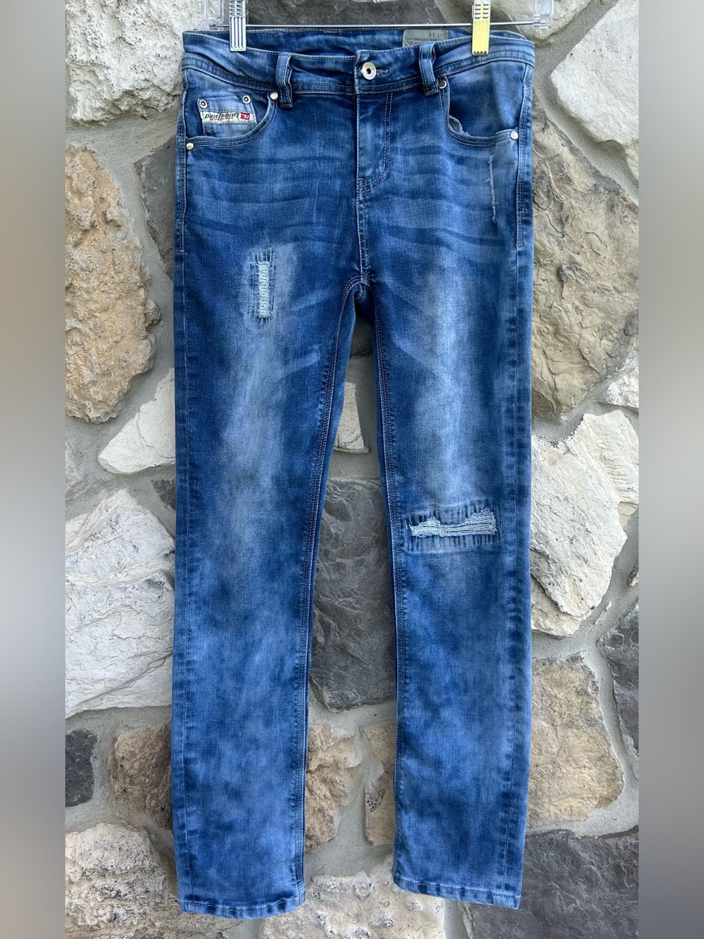 Diesel Jeans Boys 14 Slim Straight Whiskered Distressed Grunge Trendy Streetwear